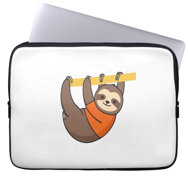 Luiaard Hangen op Branch met Sinaasappel Laptop Sleeve (Voorkant)