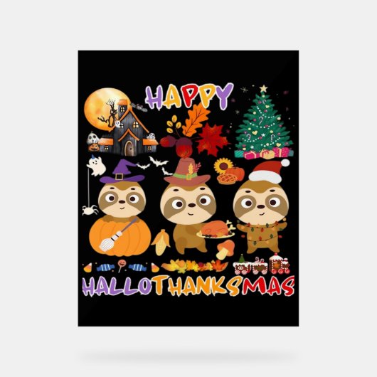 Luiaard Happy Hallothanksmas Grappig Halloween Tha Acryl Bord (Voorkant)