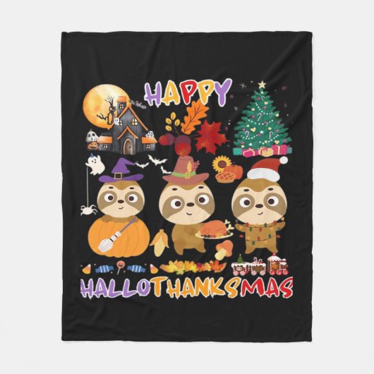Luiaard Happy Hallothanksmas Grappig Halloween Tha Fleece Deken (Voorkant)