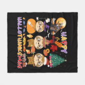 Luiaard Happy Hallothanksmas Grappig Halloween Tha Fleece Deken (Voorkant (Horizontaal))