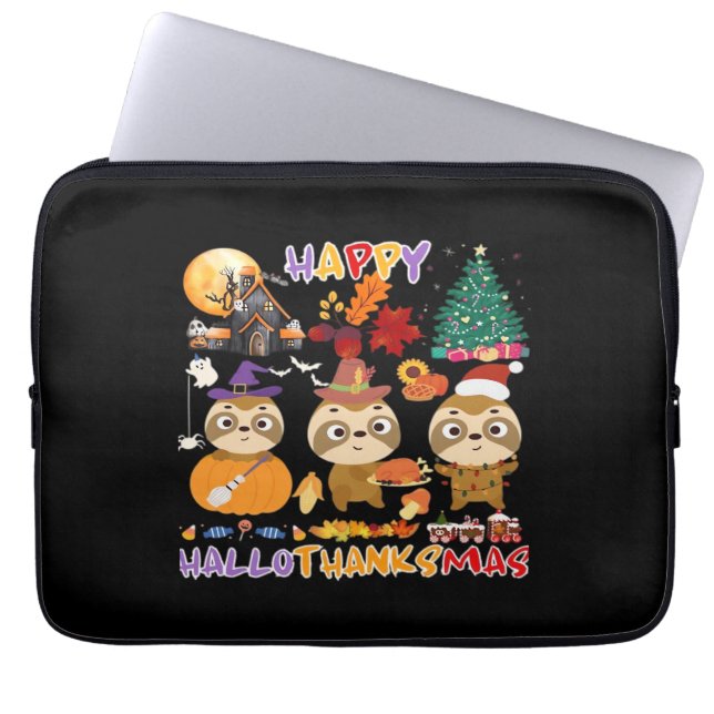 Luiaard Happy Hallothanksmas Grappig Halloween Tha Laptop Sleeve (Voorkant)
