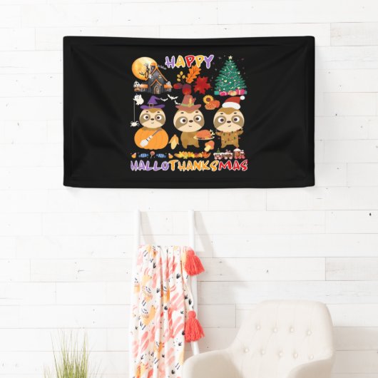 Luiaard Happy Hallothanksmas Grappig Halloween Tha Spandoek (Insitu)