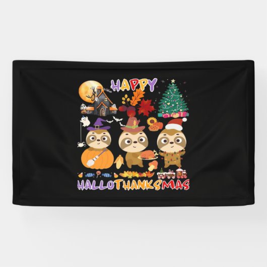 Luiaard Happy Hallothanksmas Grappig Halloween Tha Spandoek (Horizontaal)