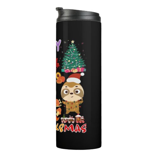 Luiaard Happy Hallothanksmas Grappig Halloween Tha Thermosbeker (Geroteerd rechts)