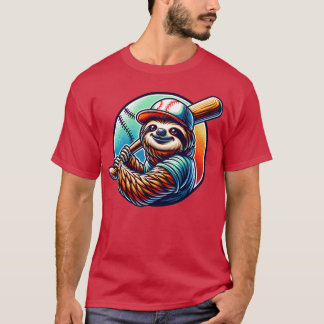Luiaard honkbalspeler Funny Sports Design jongensv T-shirt