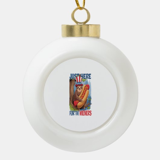 Luiaard Hot Dog 4 juli BBQ Keramische Bal Ornament (Voorkant)