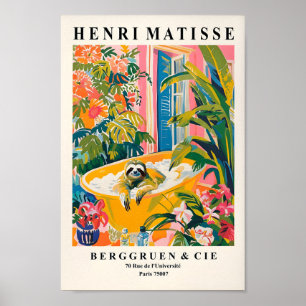Luiaard in Bad Art Print, Matisse Print, Badkamer Poster