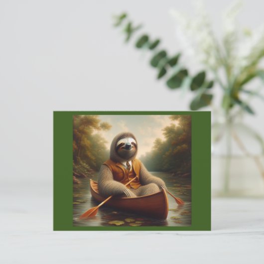 Luiaard in een kano briefkaart (Staand voorkant)