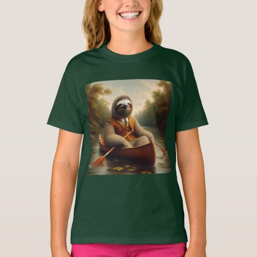 Luiaard in een kano t-shirt (Voorkant)