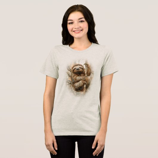 Luiaard in het regenwoud Tri-Blend shirt (Voorkant volledig)