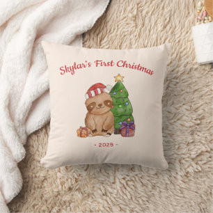 Luiaard in kerstmuts Baby's eerste kerstfeest Kussen
