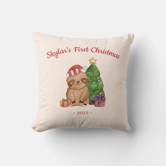 Luiaard in kerstmuts Baby's eerste kerstfeest Kussen (Voorkant)