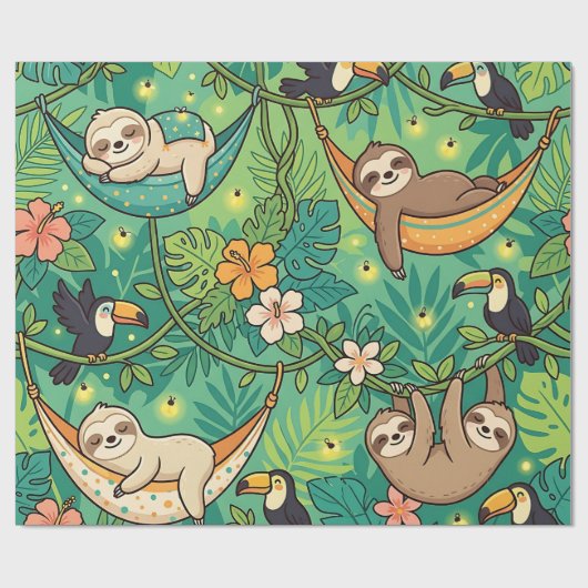 Luiaard Jungle Hangmat Inpakpapier (Vlak)