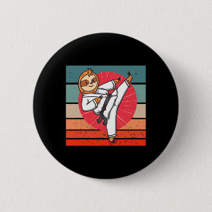 Luiaard Karate Zwarte Band Luiaard Liefhebber Japa Ronde Button 5,7 Cm
