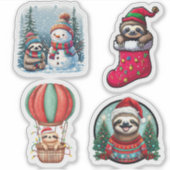 Luiaard Kerst stickers, Schattigee Luiaard Vakanti Sticker (Voorkant)