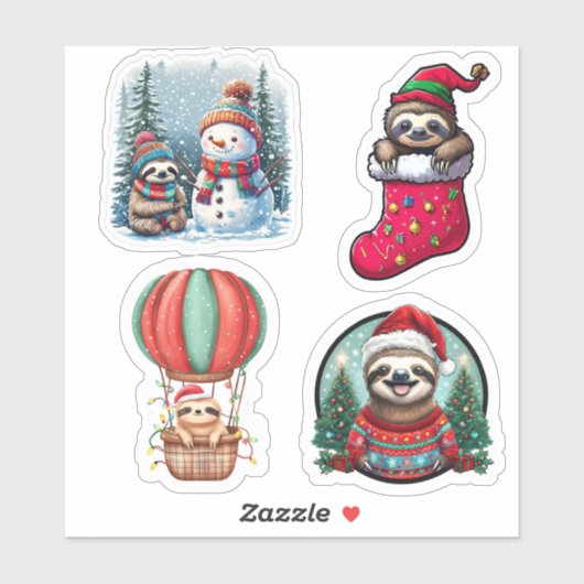 Luiaard Kerst stickers, Schattigee Luiaard Vakanti Sticker (Vel)