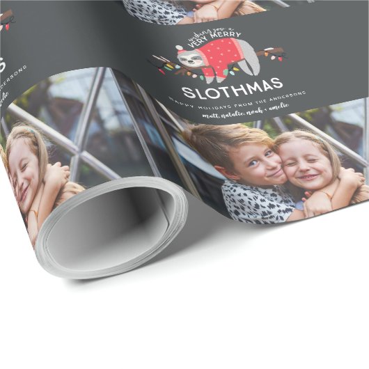 Luiaard kerstfoto cadeaupapier (Rol Hoek)