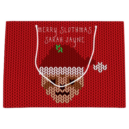 Luiaard Kerstmis Vrolijk Sloveens Naam Rood Vakant Groot Cadeauzakje (Voorkant)