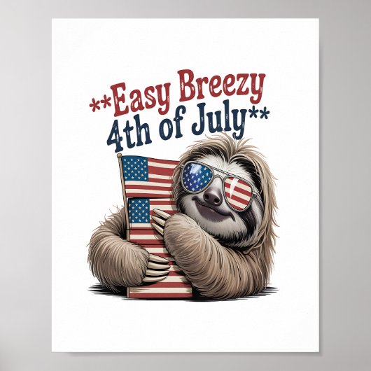 Luiaard Knuffelen Vlag 4 juli Poster (Voorkant)