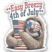 Luiaard Knuffelen Vlag 4 juli Sticker (Voorkant)