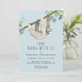 luiaard kom hangen | Sky Blue Fun Kids Verjaardags Kaart (Staand voorkant)