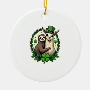 Luiaard Lama St. Patrick's Day Vintage Lucky T-shi Keramisch Ornament