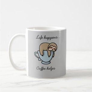 Luiaard Leven Gebeurt Koffie Helpt Grappige Mok