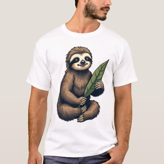 Luiaard Lijn Gravure Klassiek Dier Shirt (2) (Voorkant)