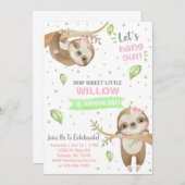 Luiaard luiaards meisje verjaardag uitnodiging, el kaart (Voorkant / Achterkant)