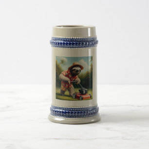 Luiaard maaien gazon bierpul