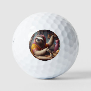 Luiaard maakt de keuken schoon golfballen