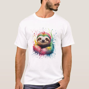 Luiaard Mannen Vrouw Kleurrijk Waterverf Luiaard T T-shirt