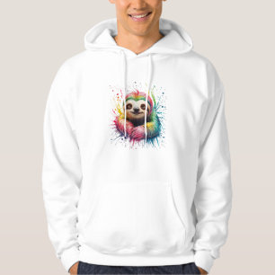 Luiaard Mannen Vrouw Kleurrijke Waterverf Luiaard Hoodie