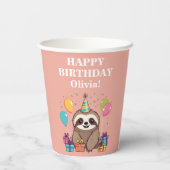 Luiaard Meisje Gelukkig Verjaardagsfeestje Roze Ge Papieren Bekers (Achterkant)