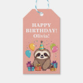 Luiaard Meisje Gelukkige Verjaardag Roze Gepersona Cadeaulabel (Voorkant)