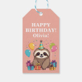 Luiaard Meisje Gelukkige Verjaardag Roze Gepersona Cadeaulabel (Achterkant)