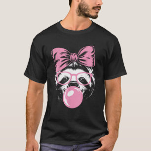 Luiaard met bril en roze bubbelgom in zijn mond t-shirt