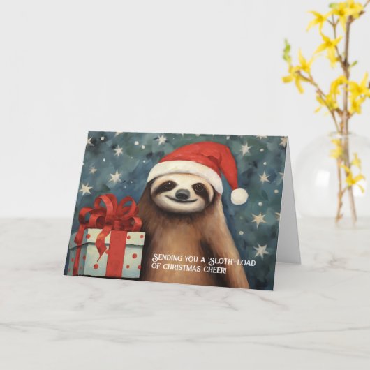 Luiaard met een cadeau kerst Kaart (Gele Bloem)