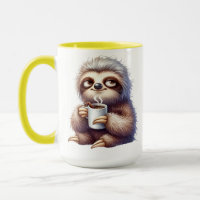 Luiaard met een kopje koffie