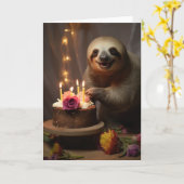 Luiaard met een verjaardagstaart kaart (Gele Bloem)