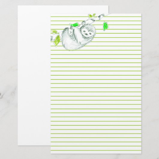 luiaard met groene voering briefpapier (Voorkant / Achterkant)