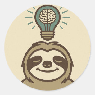 Luiaard met hersenen in een gloeilamp ronde sticker
