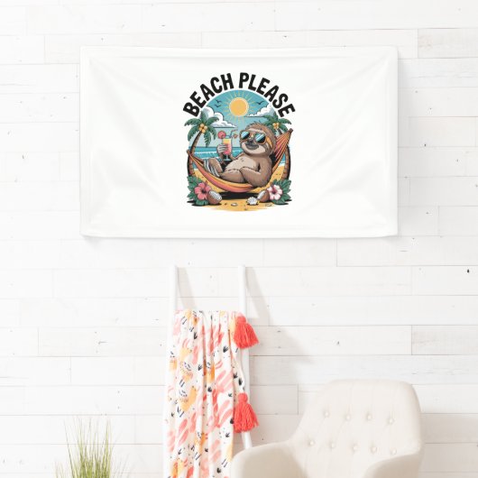Luiaard met Ice Cream Summer Beach alsjeblieft Spandoek (Insitu)