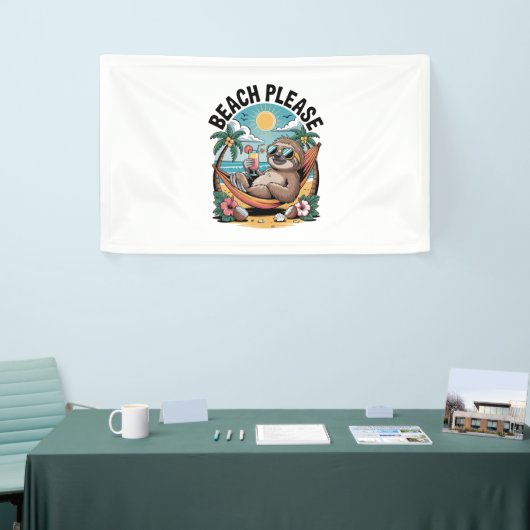 Luiaard met Ice Cream Summer Beach alsjeblieft Spandoek (Beurs)