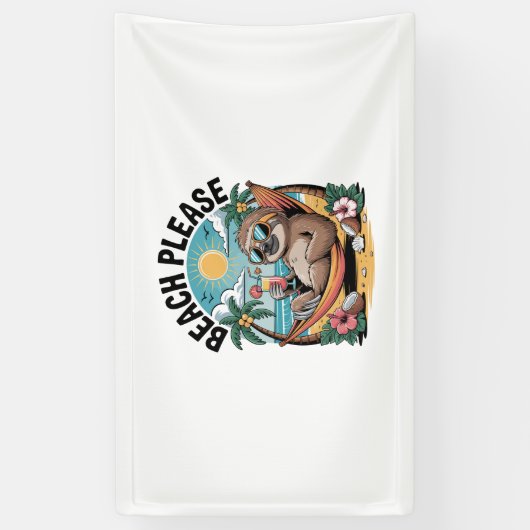 Luiaard met Ice Cream Summer Beach alsjeblieft Spandoek (Verticaal)