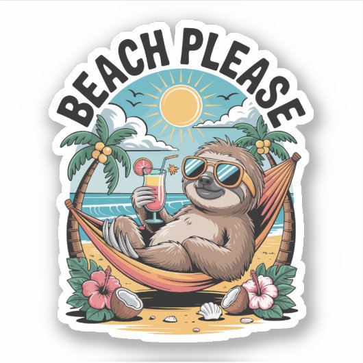 Luiaard met Ice Cream Summer Beach alsjeblieft Sticker (Voorkant)