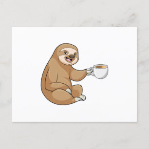 Luiaard met kopje koffie briefkaart