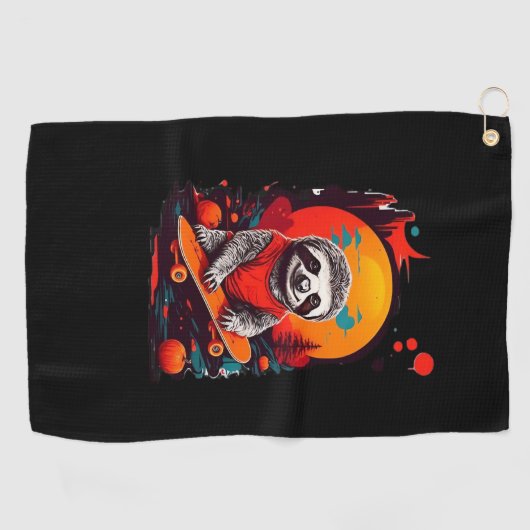 Luiaard met skateboard op Halloween Night Classic  Golfhanddoek (Horizontaal)