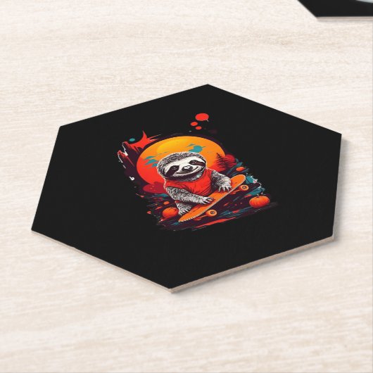 Luiaard met skateboard op Halloween Night Classic  Kartonnen Onderzetters (Schuin)