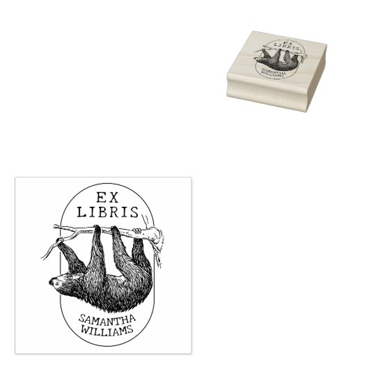  luiaard, modern ex libris boek rubberstempel (Gestempeld)